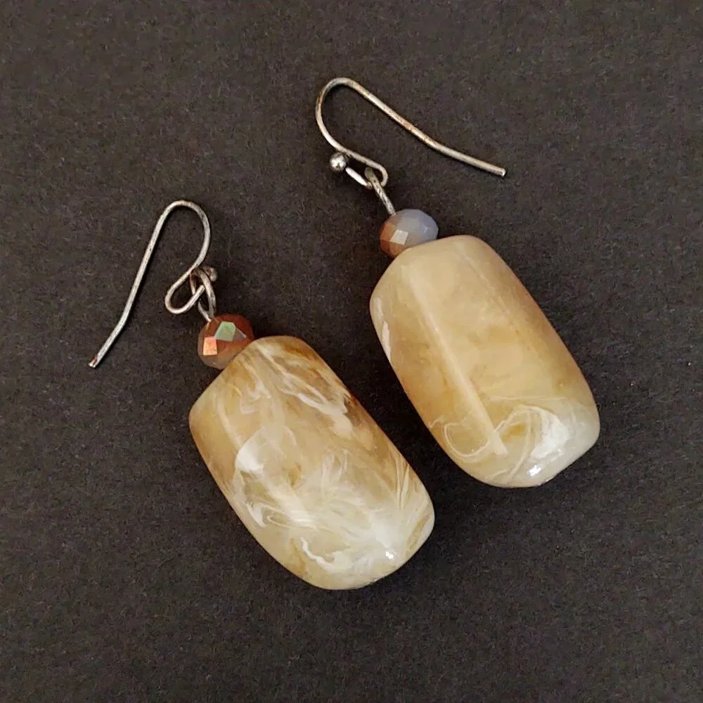 Chunky faux beige stone and crystal earrings